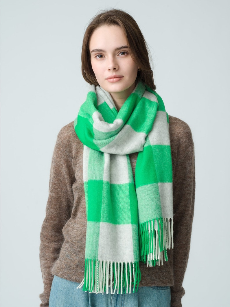 Cashmere Checkred Stole (green) 詳細画像 green 4