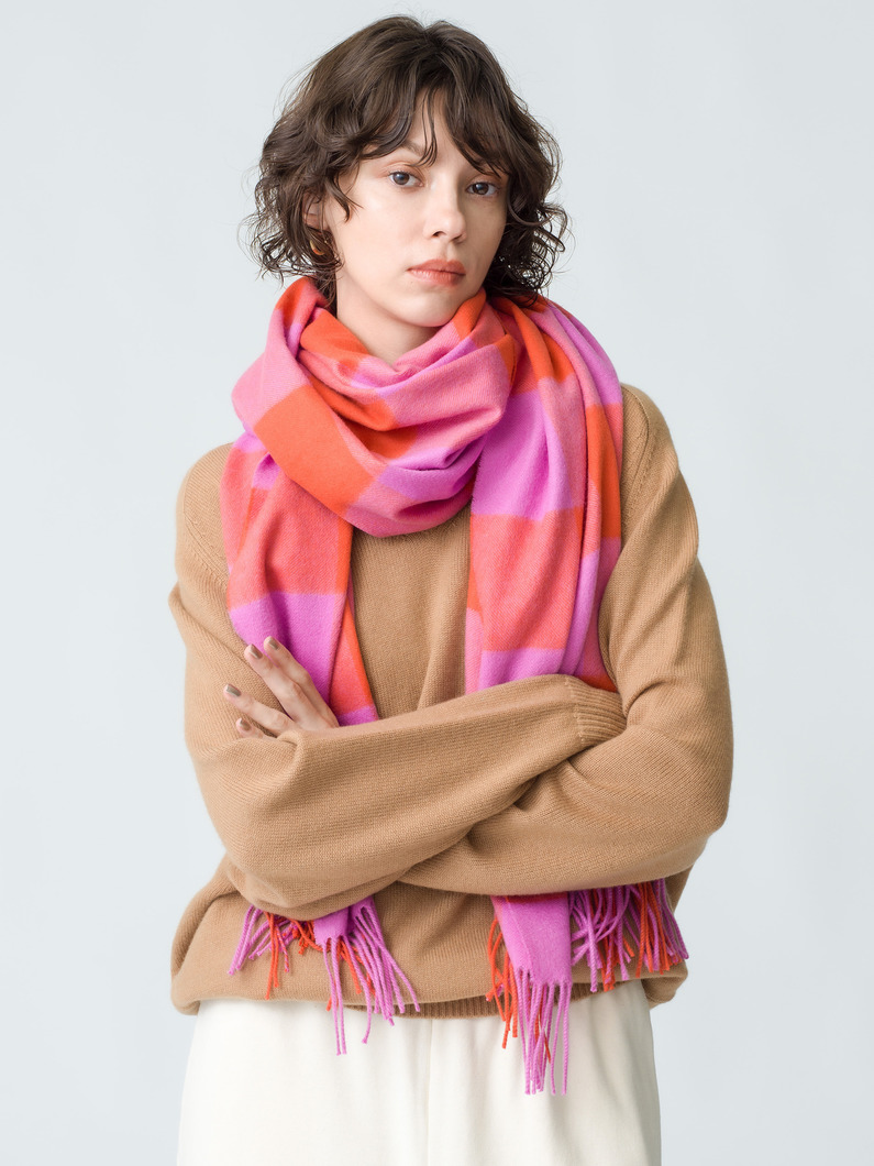 Cashmere Checkred Stole (pink) 詳細画像 pink 1