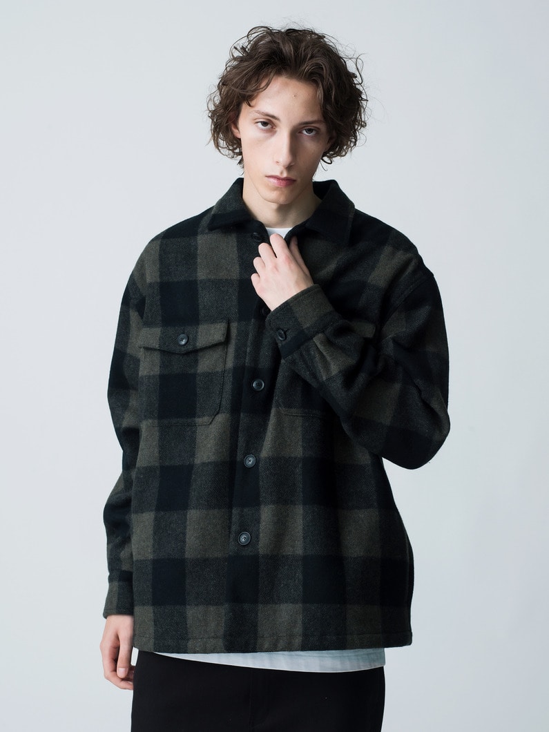 Wool Checked CPO Shirt Jacket | ジャケット 詳細画像 olive