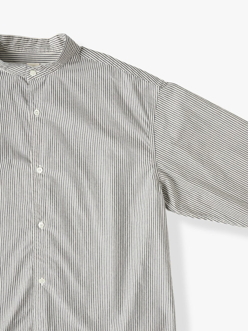 Organic Cotton Kapok Striped Band Collar Shirt 詳細画像 gray 2