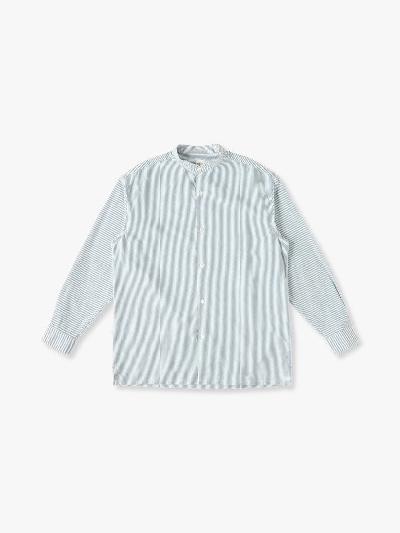 Organic Cotton Kapok Striped Band Collar Shirt 詳細画像 sax