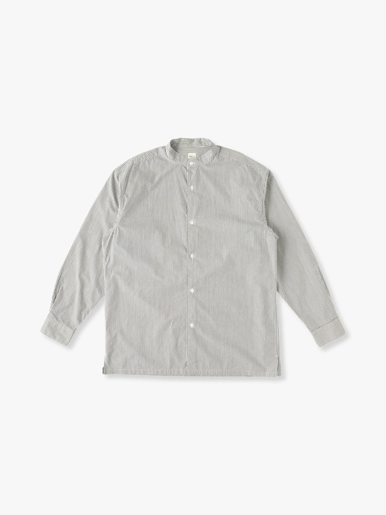 Organic Cotton Kapok Striped Band Collar Shirt 詳細画像 gray 2