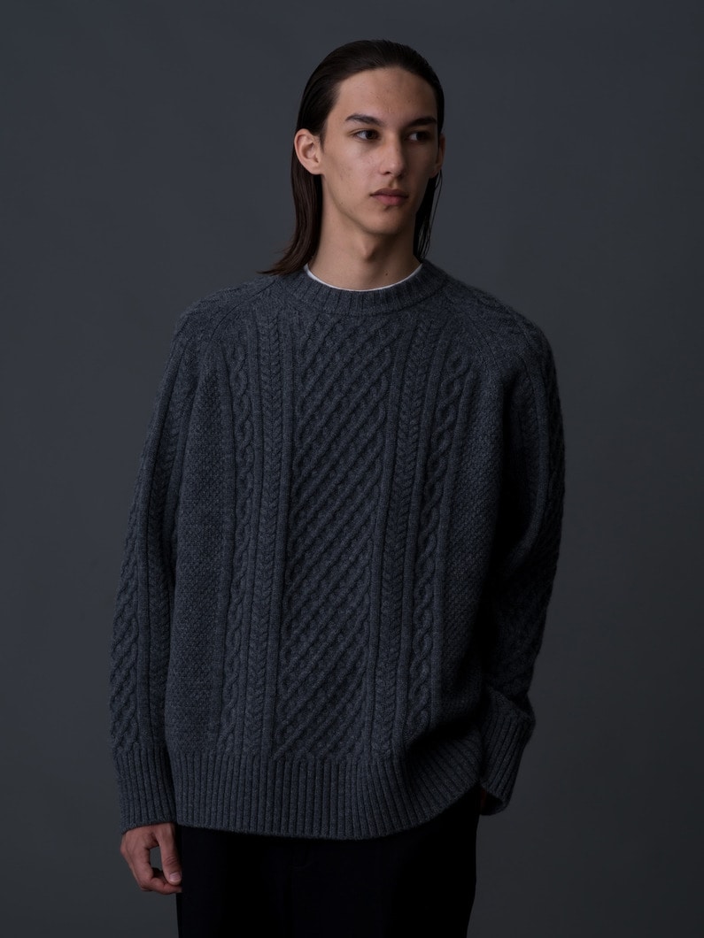 Lambswool Cable Knit Pullover 詳細画像 gray