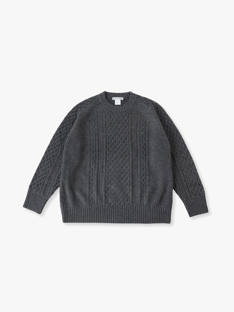 Lambswool Cable Knit Pullover 詳細画像 gray 2