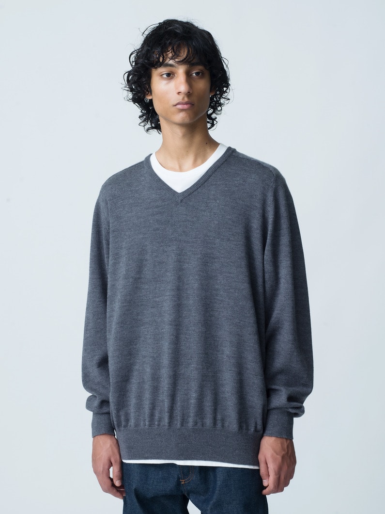 Saddle V Neck Knit Pullover 詳細画像 charcoal gray 1