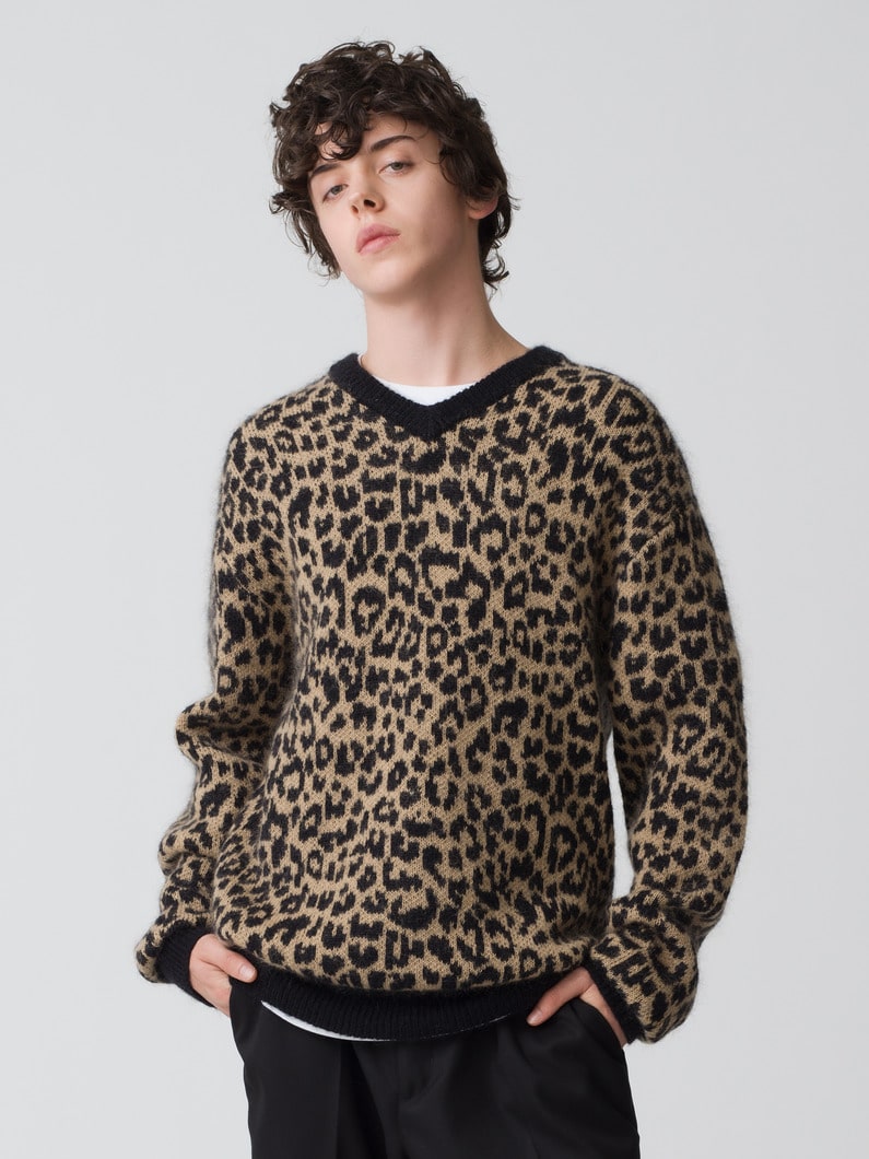 Leopard V Neck Knit Pullover 詳細画像 multi 1