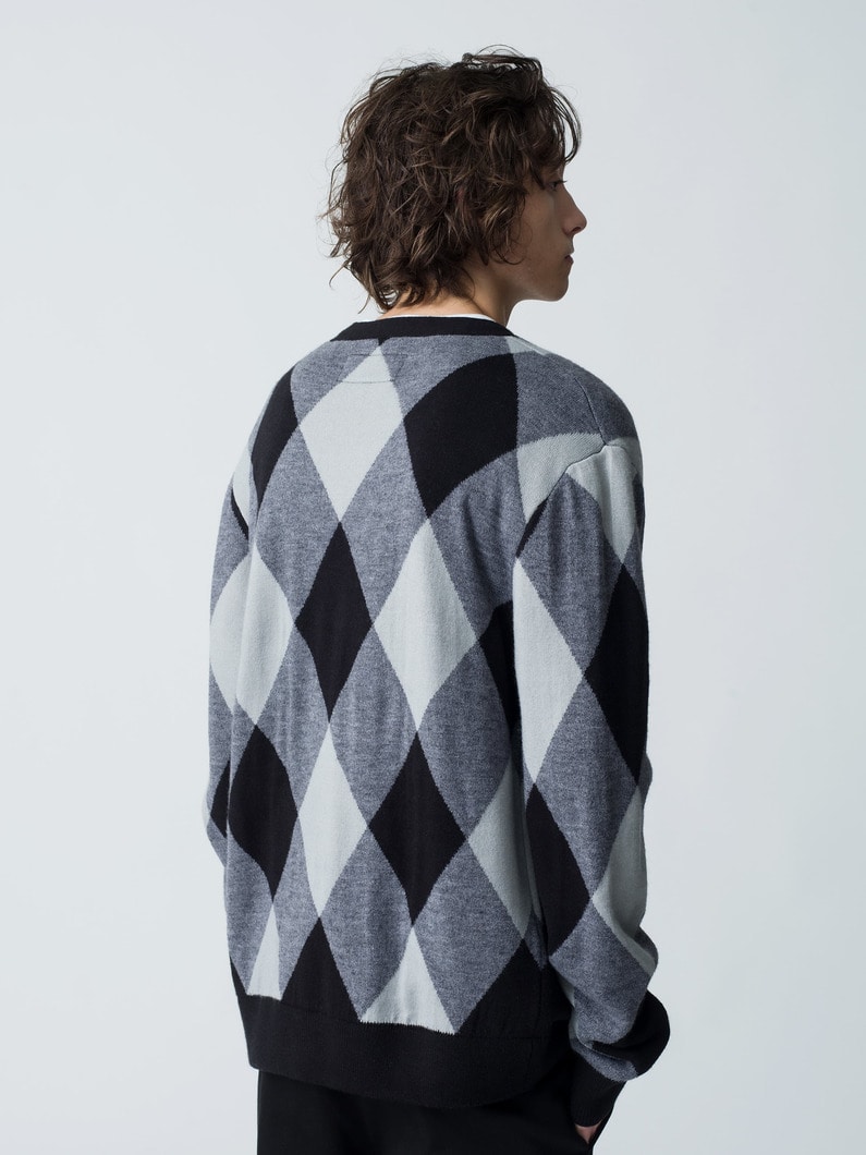 Jacquard Knit Cardigan（argyle） | ニット 詳細画像 black 2