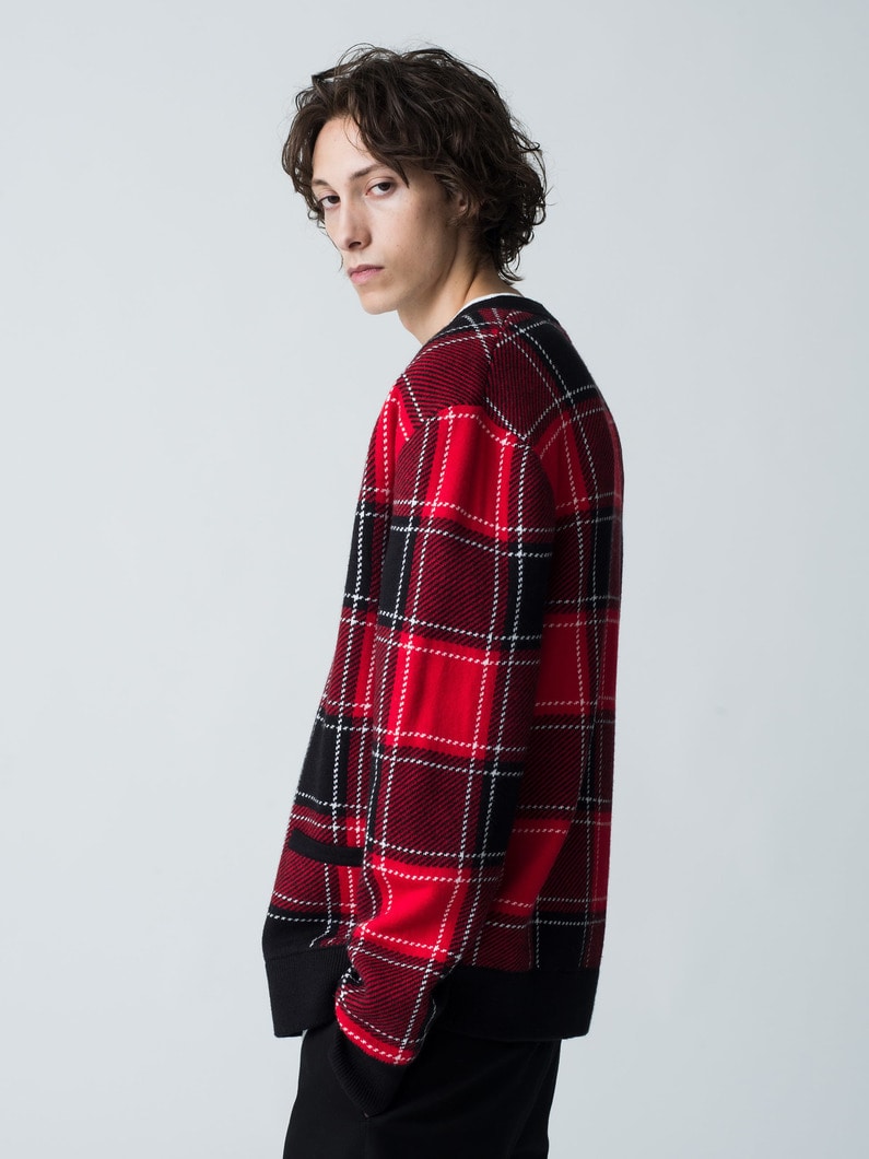 Jacquard Knit Cardigan（tartan） | ニット 詳細画像 red 2