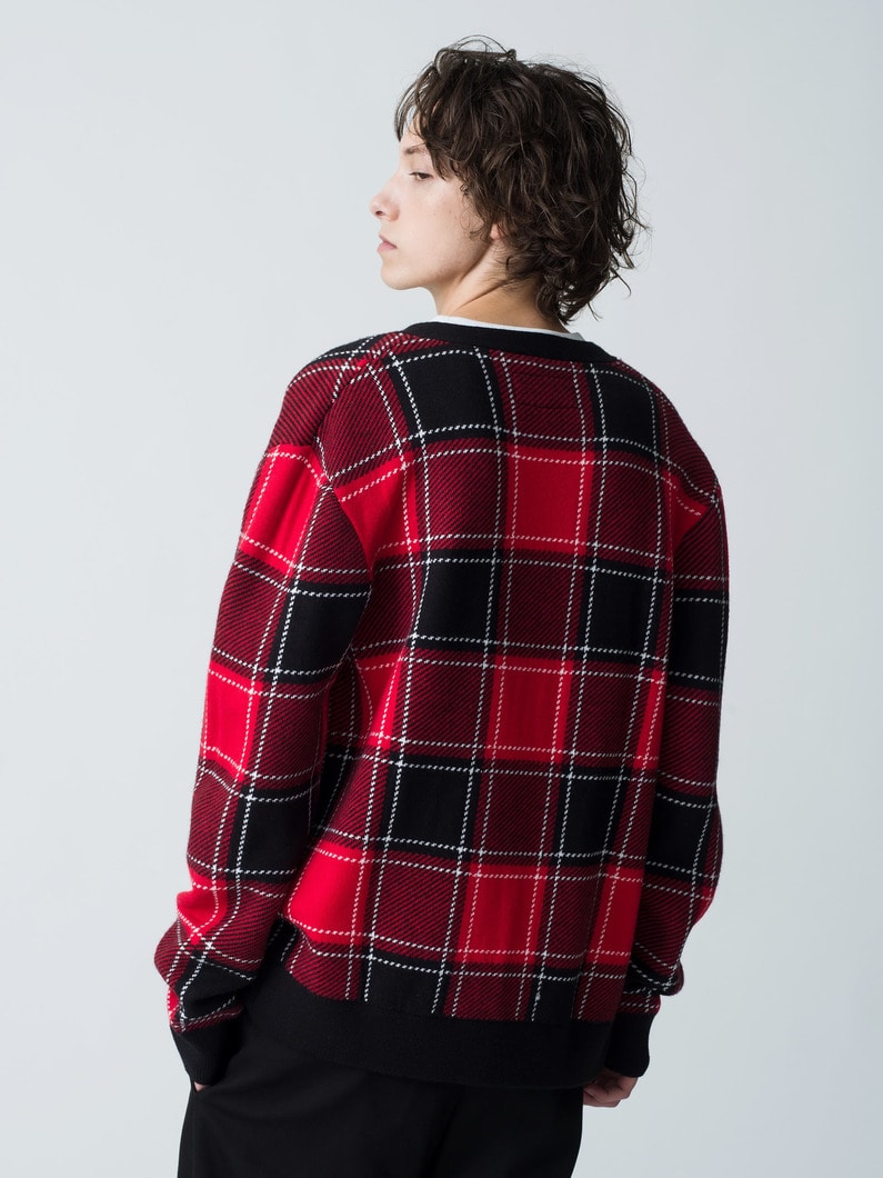 Jacquard Knit Cardigan（tartan） | ニット 詳細画像 red 3