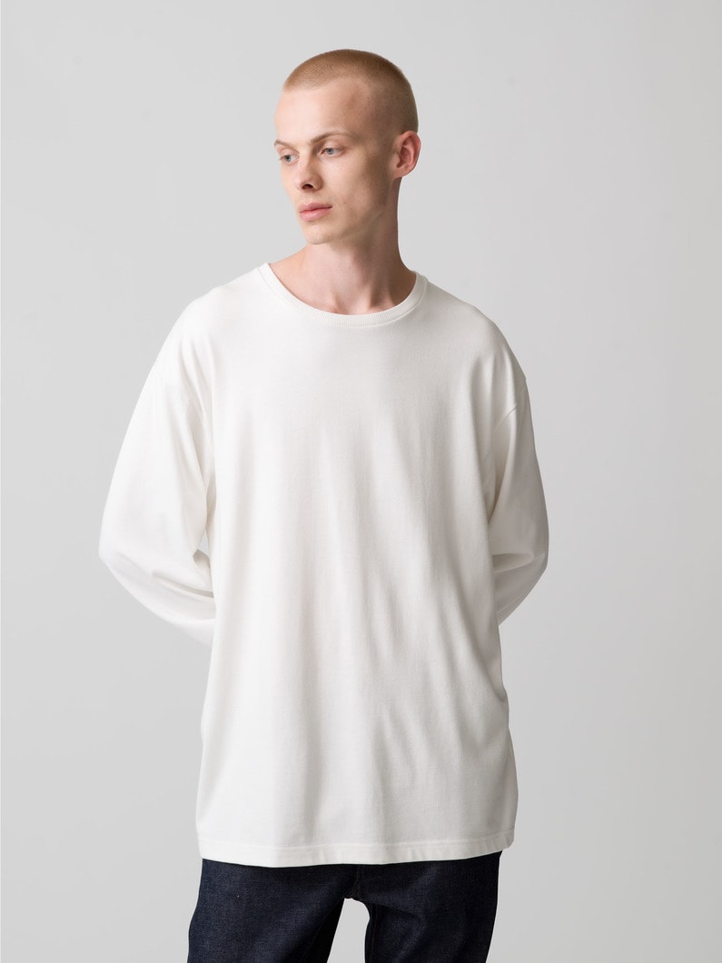 Bamboo Cotton Plain Stitch Long Sleeve Tee 詳細画像 off white 1