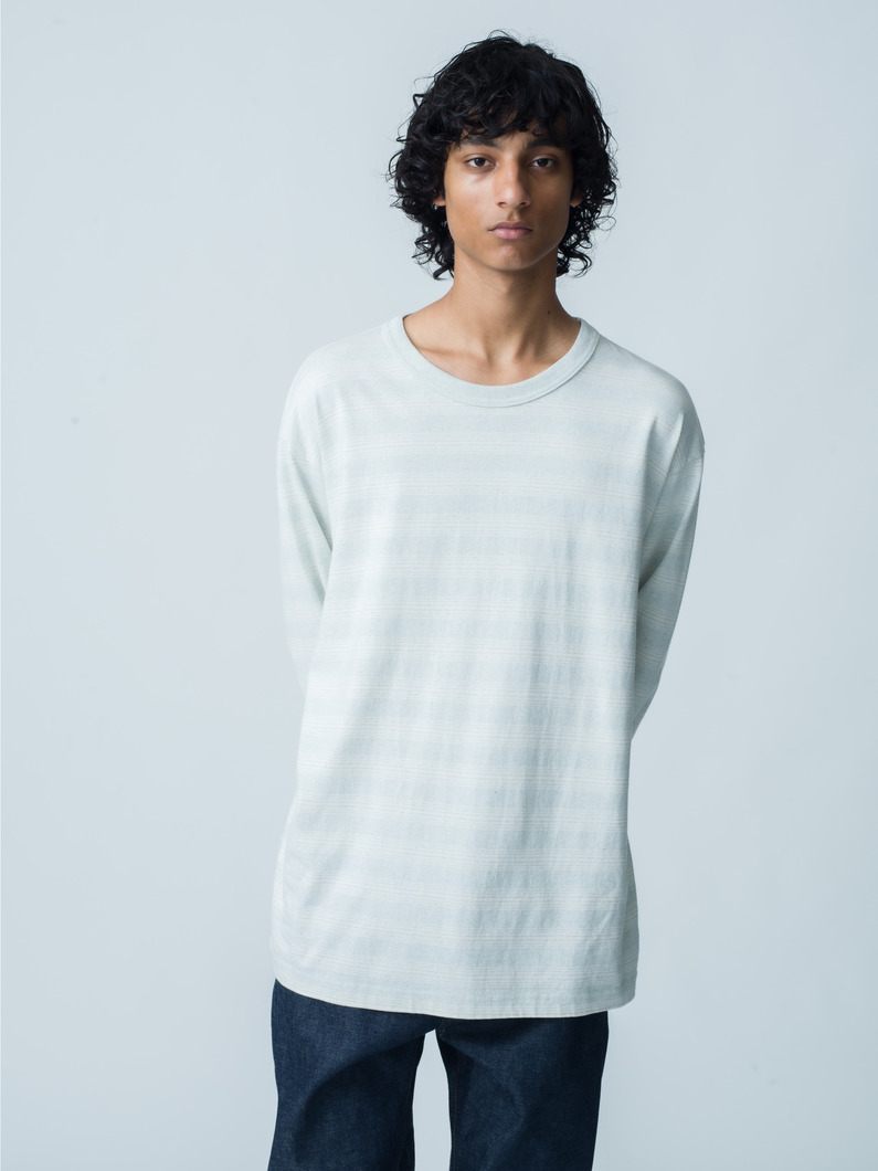 Denim Mixed Multi Stripe Long Sleeve Tee 詳細画像 light blue 1