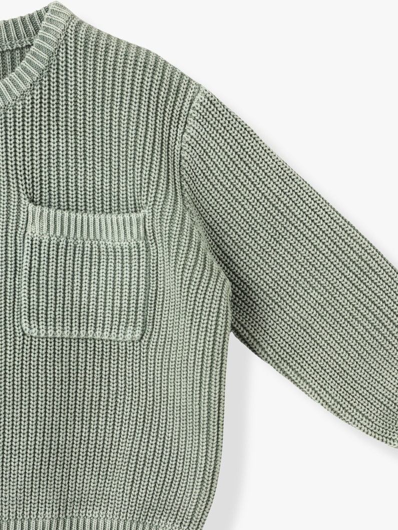 Washed Cotton Knit Pullover (dark green/off white/80-150cm) 詳細画像 off white 2