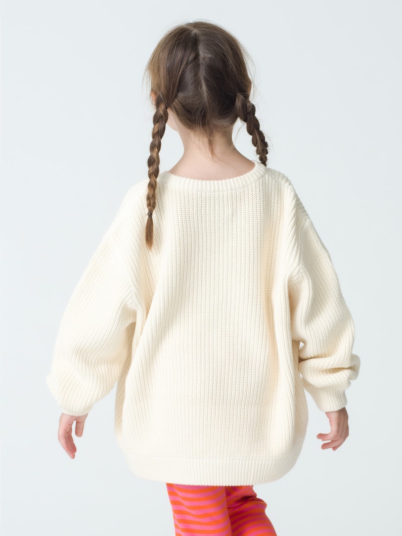 Washed Cotton Knit Pullover (dark green/off white/80-150cm) 詳細画像 off white 2