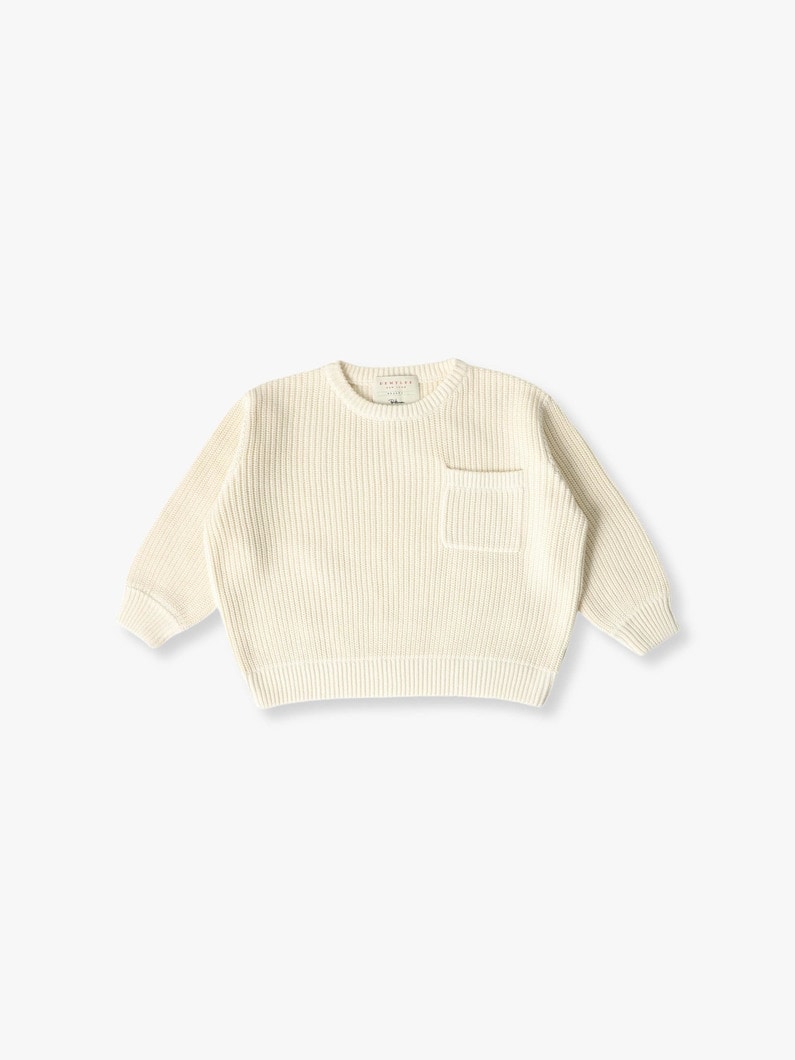 Washed Cotton Knit Pullover (dark green/off white/80-150cm) 詳細画像 off white 7