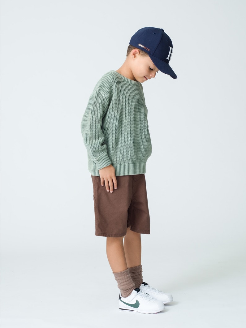 Washed Cotton Knit Pullover (dark green/off white/80-150cm) 詳細画像 dark green 2