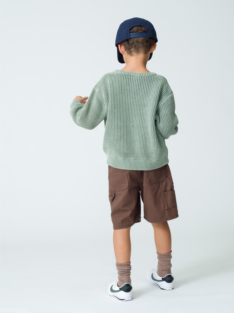 Washed Cotton Knit Pullover (dark green/off white/80-150cm) 詳細画像 dark green 3