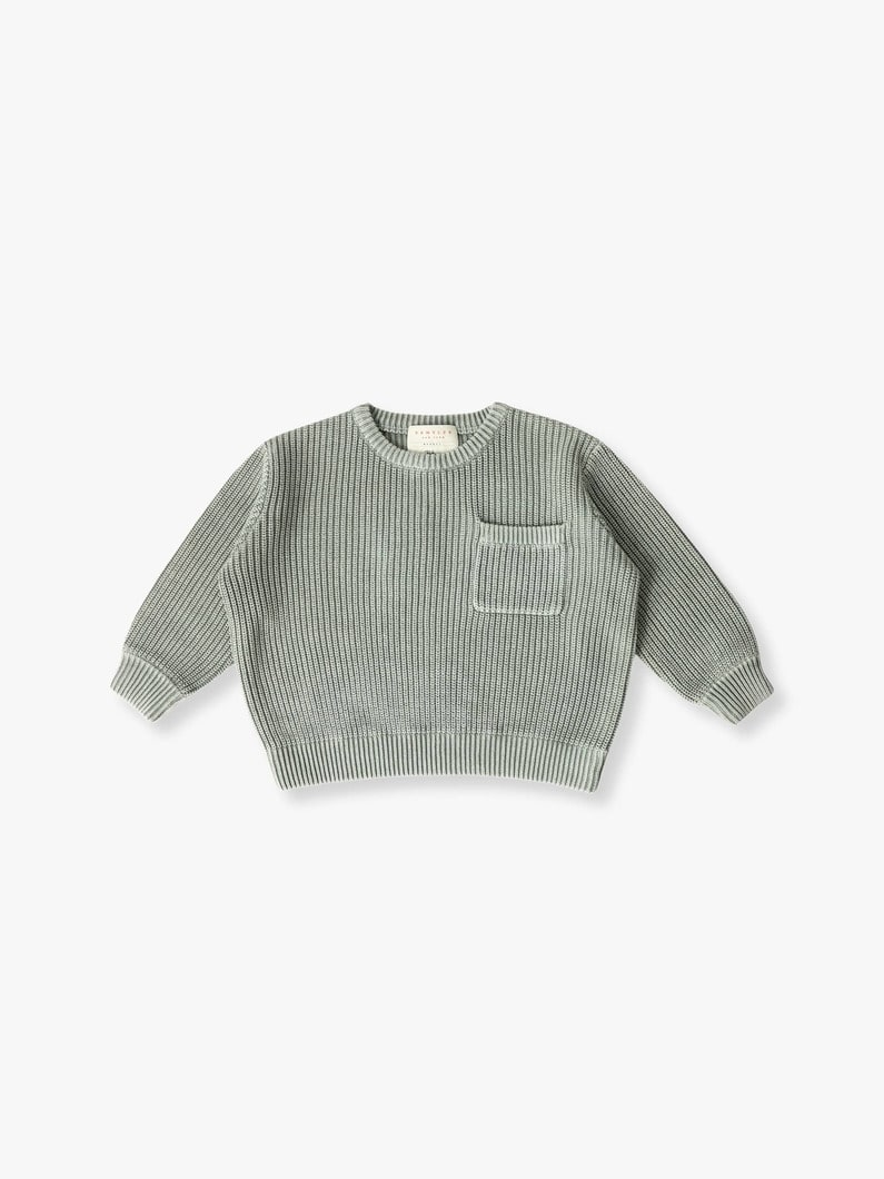 Washed Cotton Knit Pullover (dark green/off white/80-150cm) 詳細画像 dark green 4