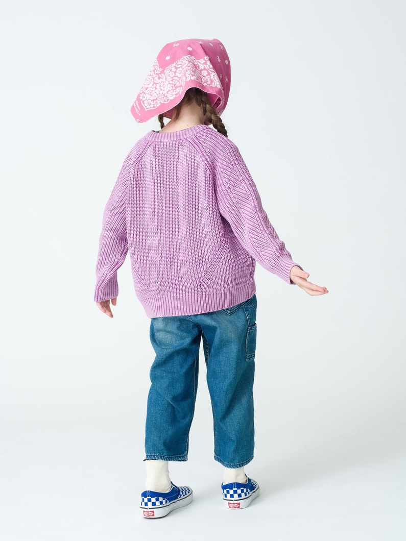 Washed Cotton Knit Cardigan (purple/off white/80-150cm) 詳細画像 purple 3