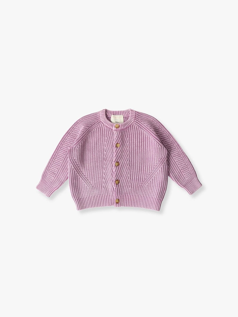 Washed Cotton Knit Cardigan (purple/off white/80-150cm) 詳細画像 purple 4