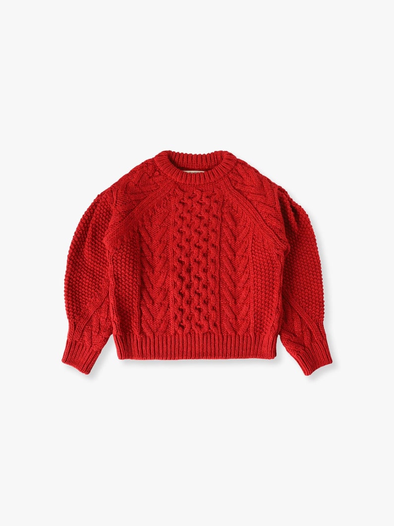 Puff Sleeve Cable Knit Pullover (6-8year) 詳細画像 red 1