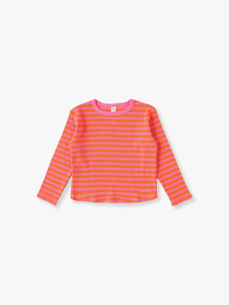 Rib Striped Long Sleeve Tee (orange/blue/100-140cm） 詳細画像 orange 1