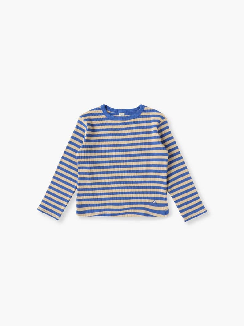 Rib Striped Long Sleeve Tee (orange/blue/100-140cm） 詳細画像 blue 3