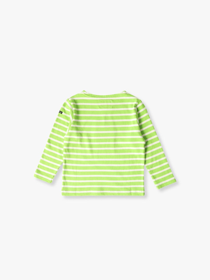 Cotton Striped Boat Neck Long Sleeve Tee (90-120cm) 詳細画像 green 1