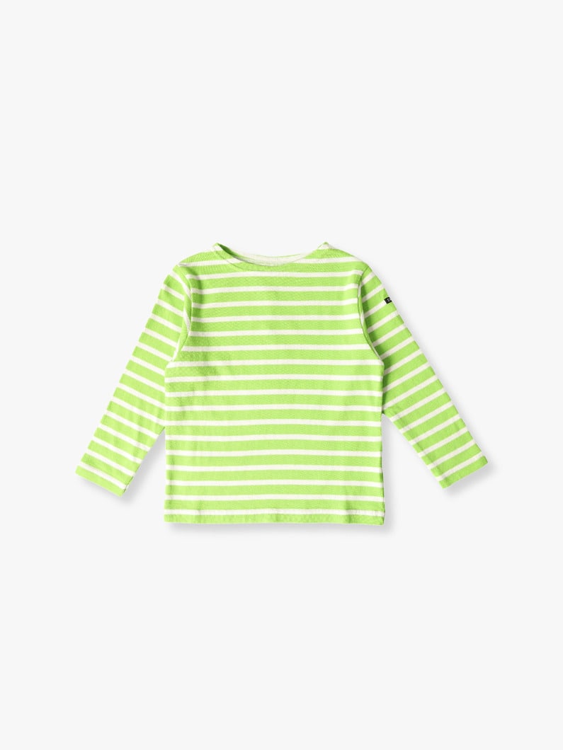 Cotton Striped Boat Neck Long Sleeve Tee (90-120cm) 詳細画像 green 1