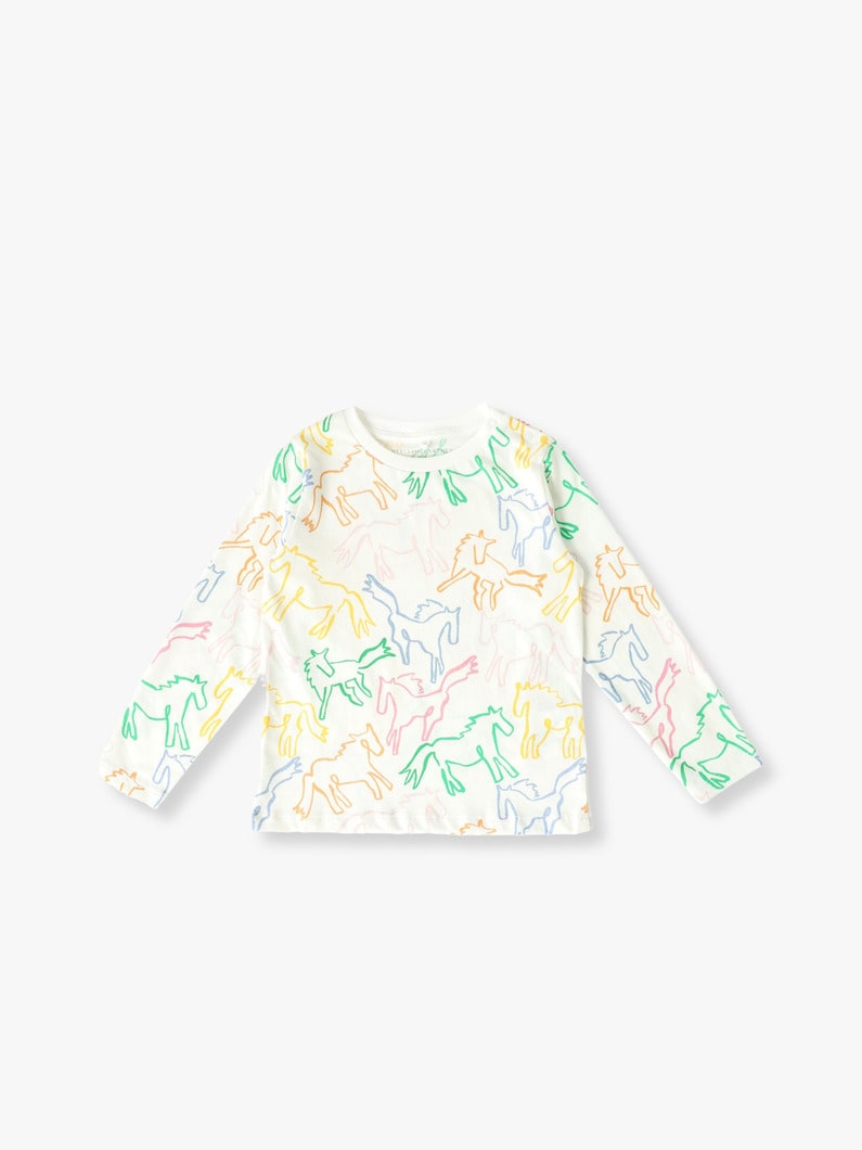 Horse Print Long Sleeve Tee (24month) | ティーシャツ 詳細画像 ivory 1