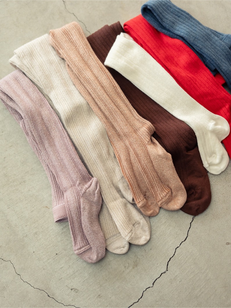 Rayon Nylon Rib Tights (pink/off white/80-130cm) 詳細画像 beige 2