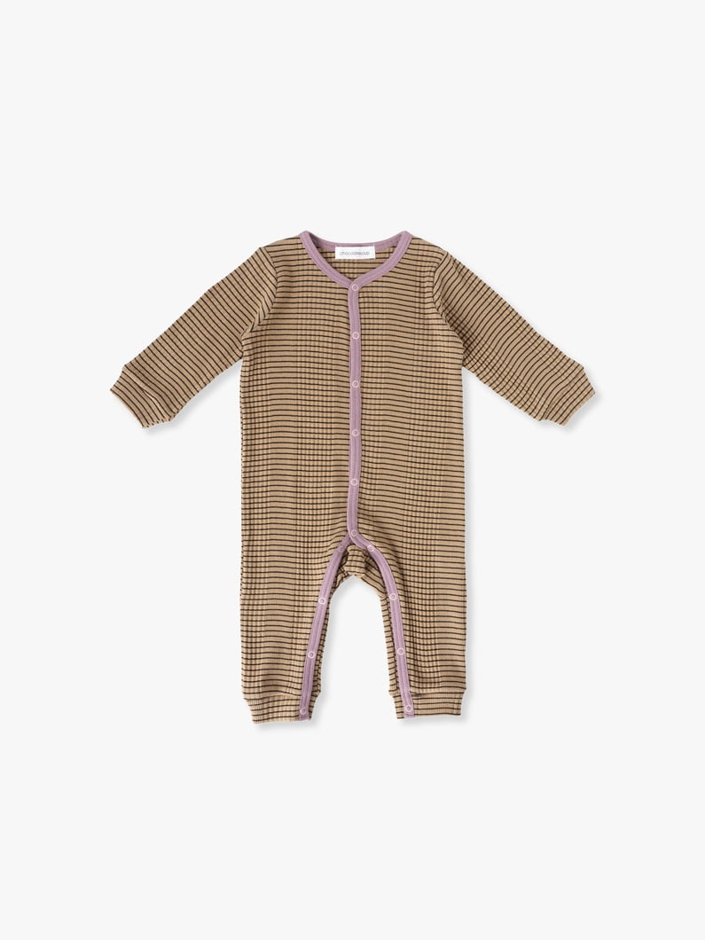 Tereco Striped Rompers (kinari/camel/black/70-80cm) 詳細画像 camel