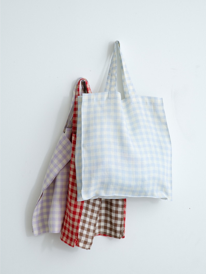 Gingham Linen Shopper Bag 詳細画像 red 3