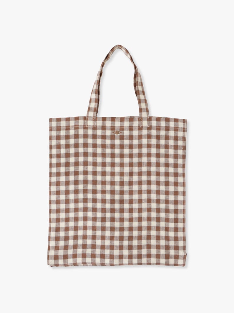 Gingham Linen Shopper Bag 詳細画像 brown