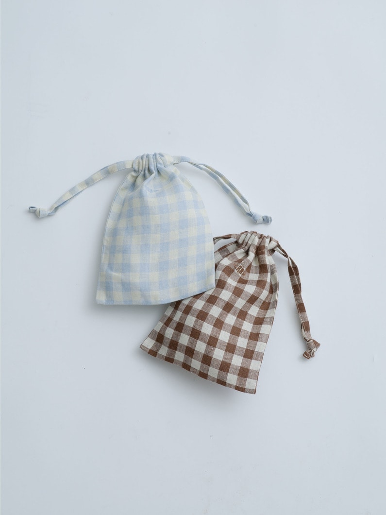 Gingham Linen Small Pouch 詳細画像 brown 4