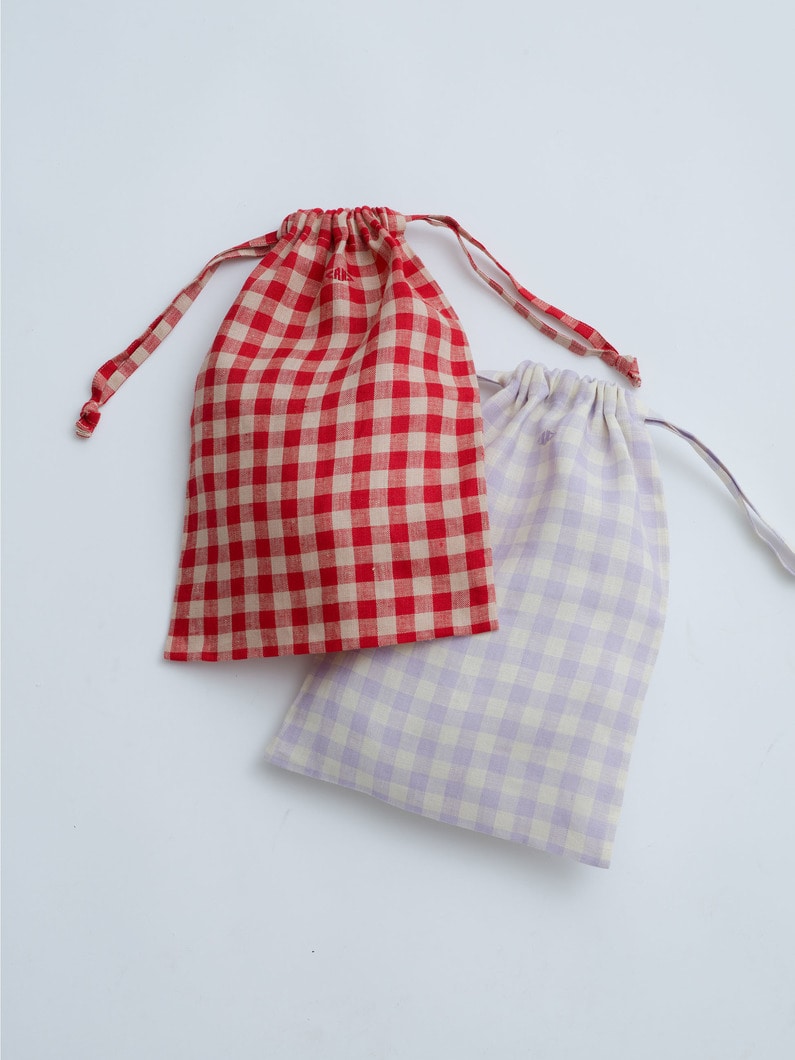 Gingham Linen Medium Pouch 詳細画像 red 5