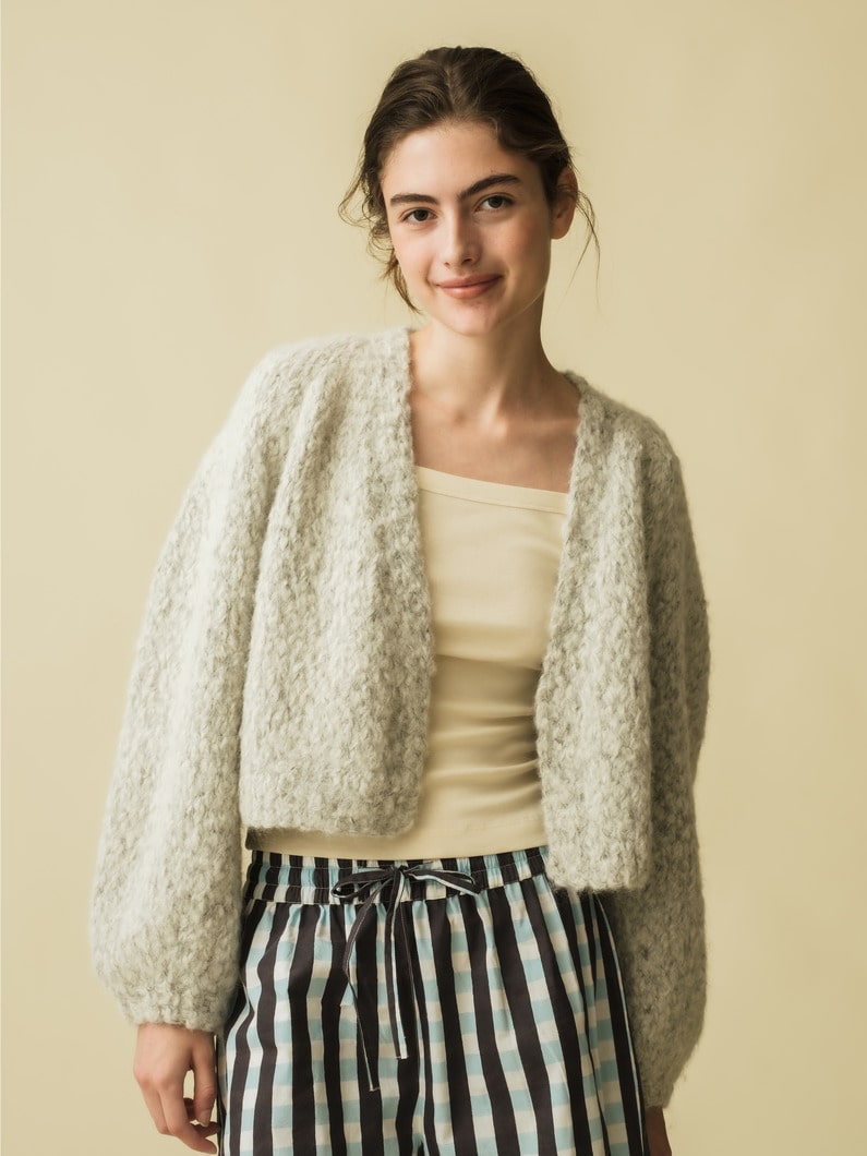 Undyed Alpaca Hand Knit Short Cardigan 詳細画像 light gray 2