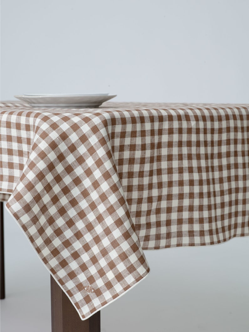 Gingham Linen Tablecloth 詳細画像 light blue 3