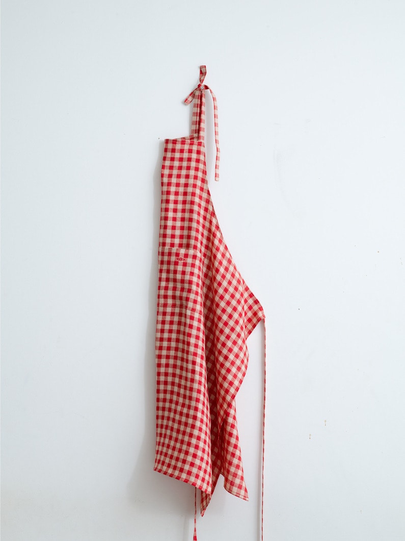 Gingham Linen Apron 詳細画像 brown 5