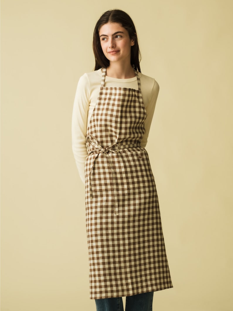 Gingham Linen Apron 詳細画像 brown 1