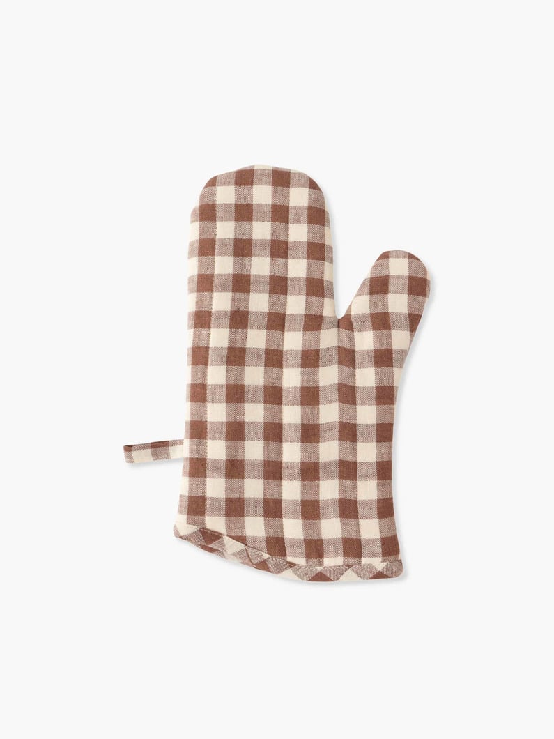 Gingham Linen Kitchen Gloves 詳細画像 brown 1