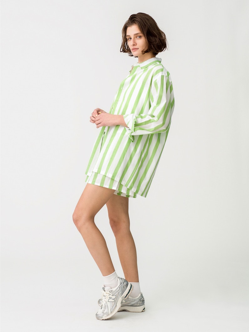 Pistachio Striped Shirt＆Shorts 詳細画像 green 2
