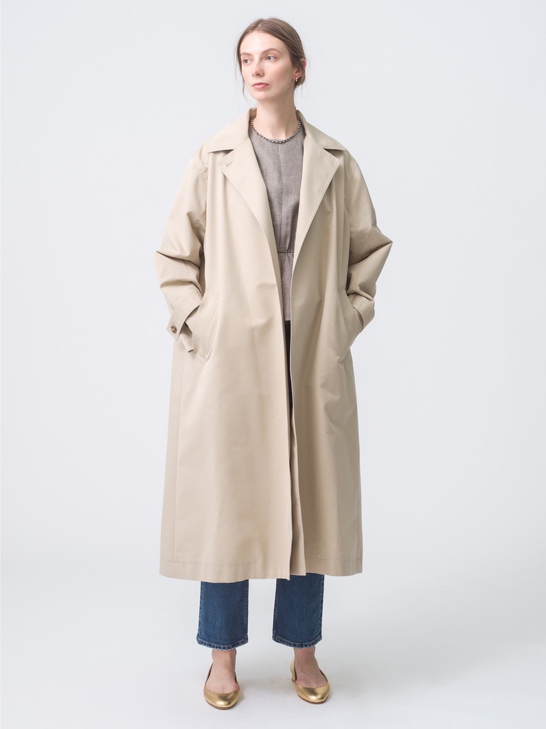 High Count Cotton Twill Balmacaan Coat (beige)｜ebure