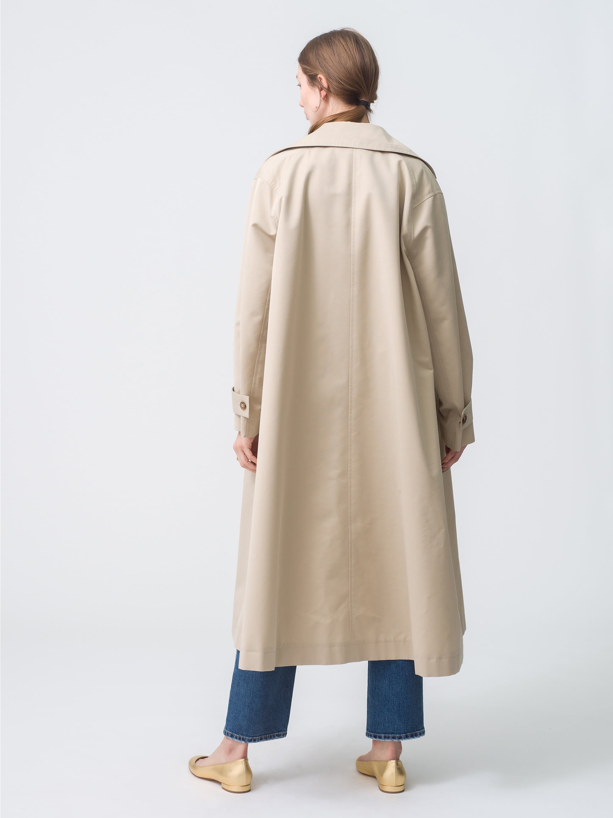 High Count Cotton Twill Balmacaan Coat (beige)｜ebure