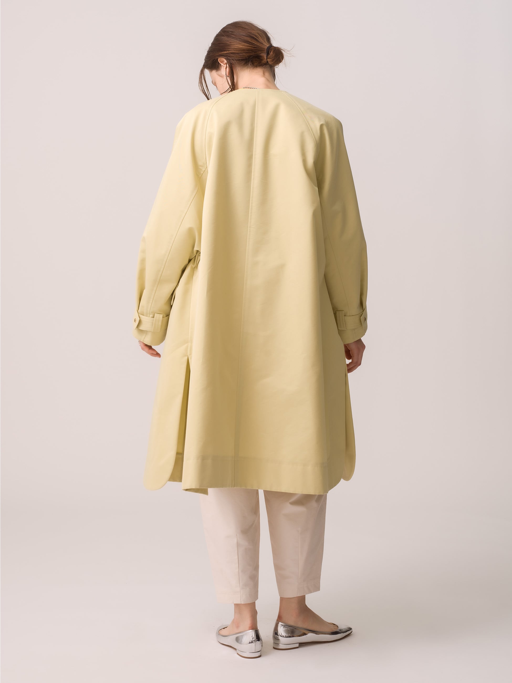 High Count Cotton Twill Collarless Coat (light yellow)｜ebure