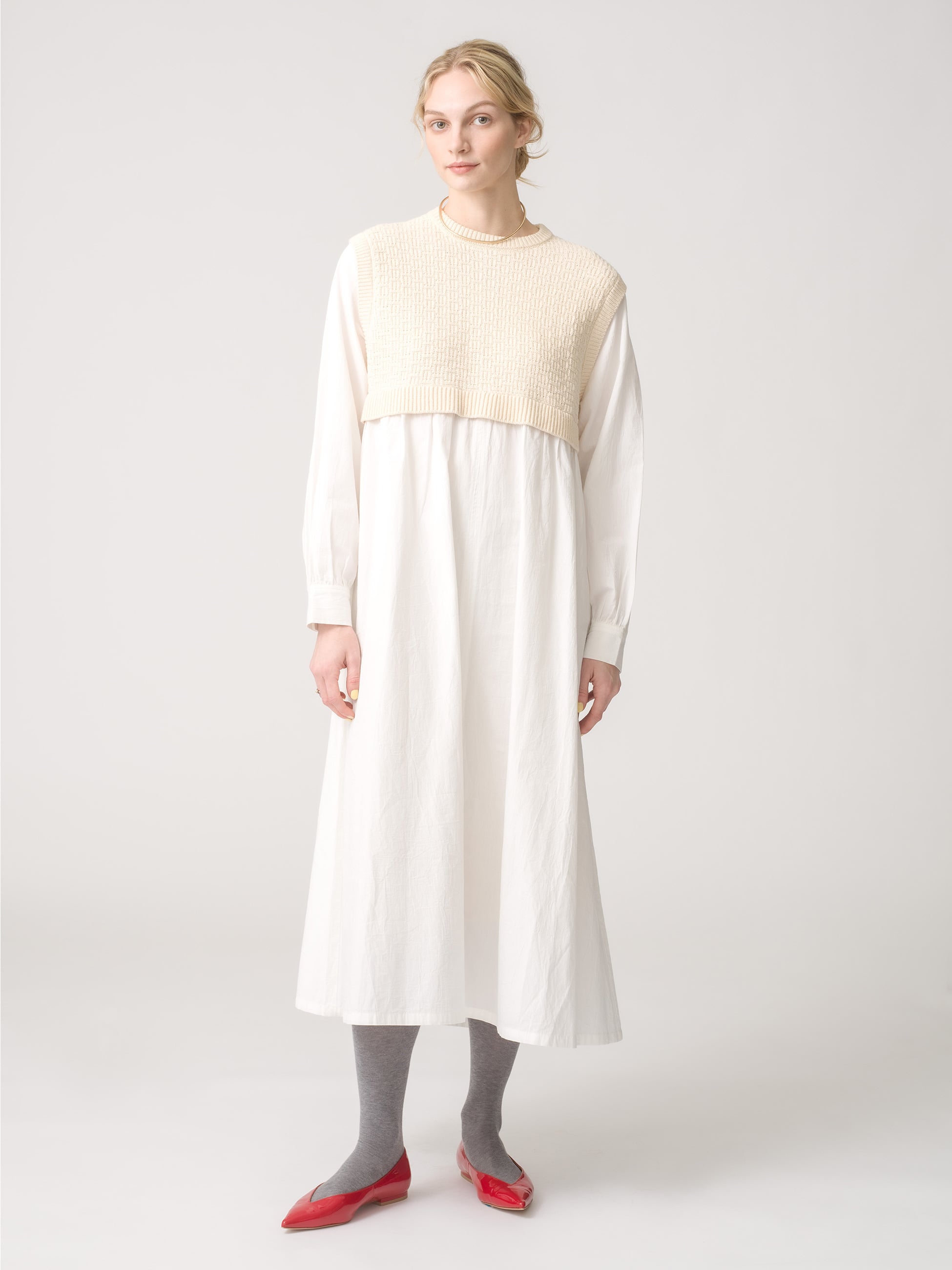 Knit Vest Layered Dress 詳細画像 ivory 1