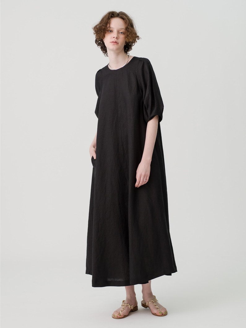 Flare Linen Dress 詳細画像 black
