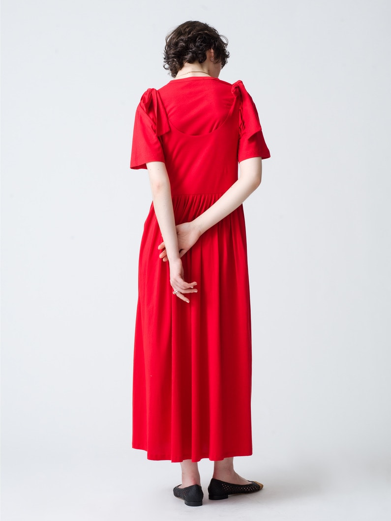 Shoulder Ribbon Dress (red/black) 詳細画像 red 2