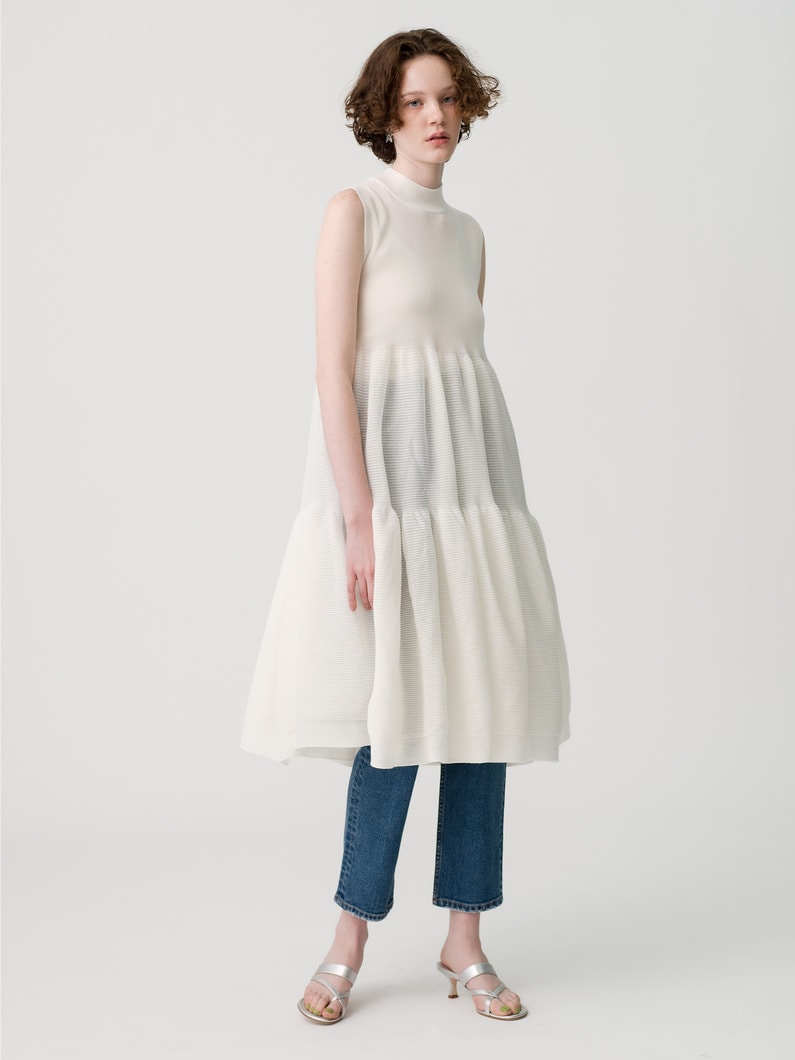 Cascades Sleeveless Tiered Dress (white/blue) 詳細画像 white