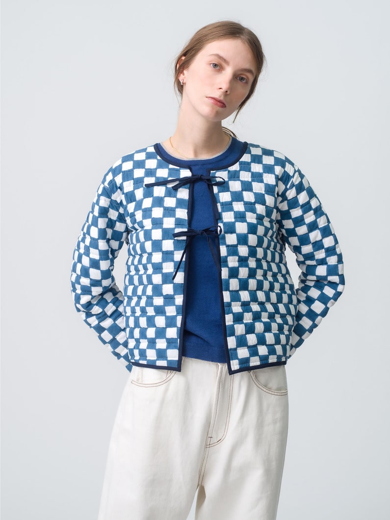 Seaside Striped＆Checkered Print Quilted Reversible Jacket 詳細画像 blue 2