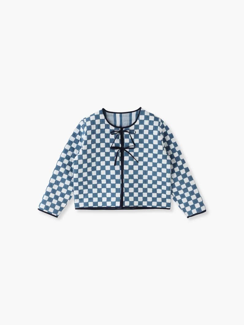 Seaside Striped＆Checkered Print Quilted Reversible Jacket 詳細画像 blue 5